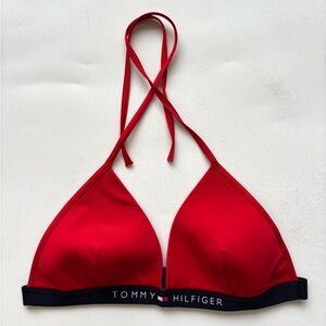 Tommy Hilfiger signature logo red triangle bikini TOP size large with navy band